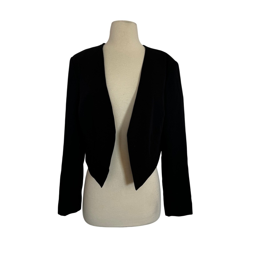 ASOS Women Black Collarless Cropped Blazer Open Front Pointed Hem Tailored SZ 10